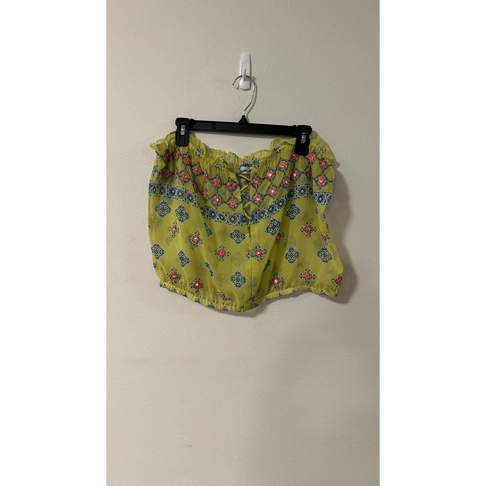 Ramy Brook Chartreuse Yellow Embroidered Mirror Silk Blend Crop Top Boho Small